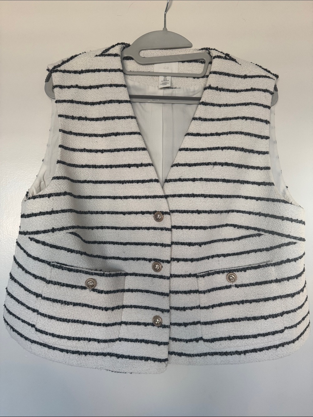 H&M Striped Bouclé Vest in White and Black